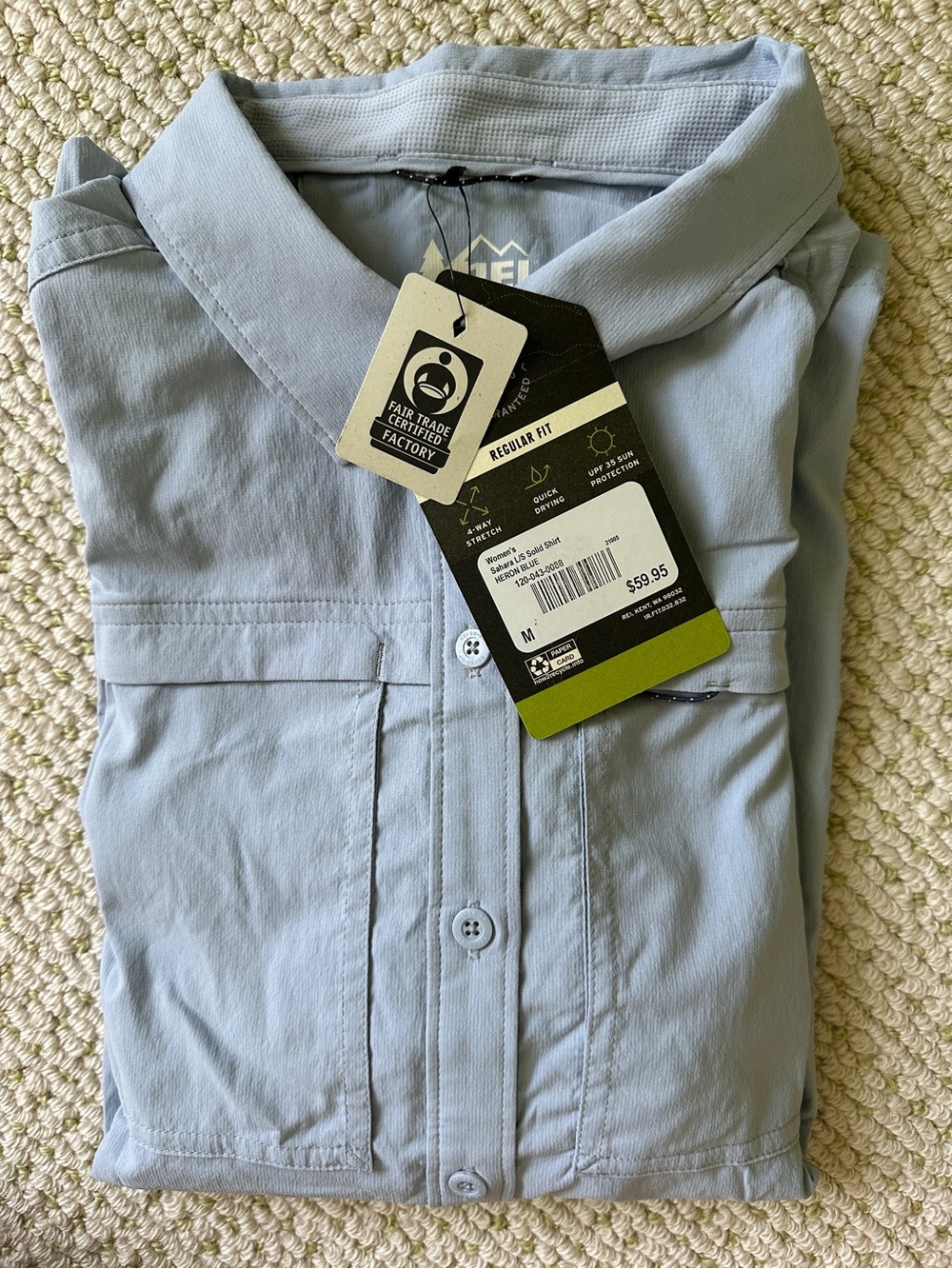 REI Co-op Sahara Long Sleeve Shirt Women M Heron Blue NWT Hiking UPF 35 - Picture 2 of 6
